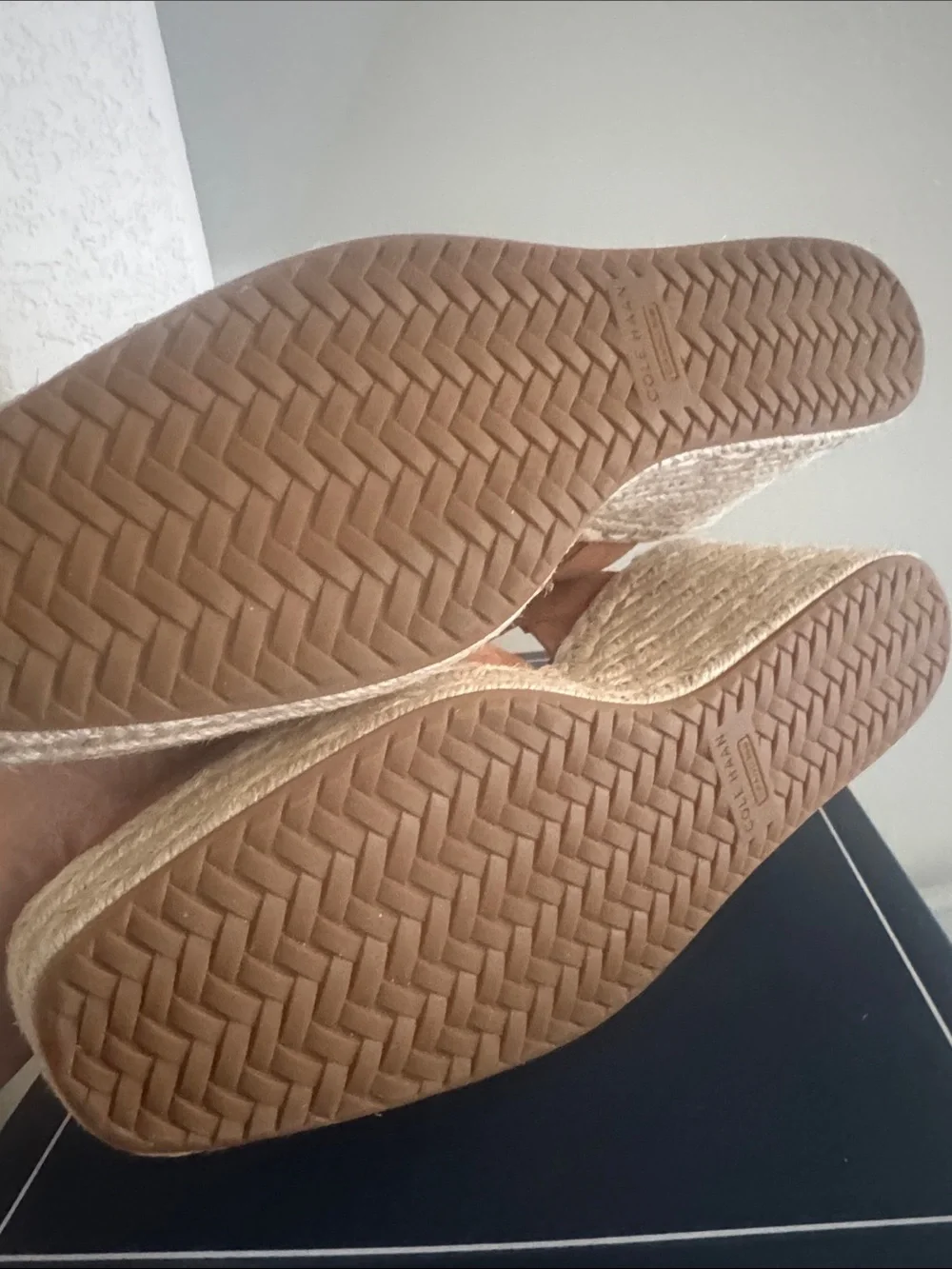 Cole Haan Rustic Tan Suede Espadrille Wedge Slingbacks